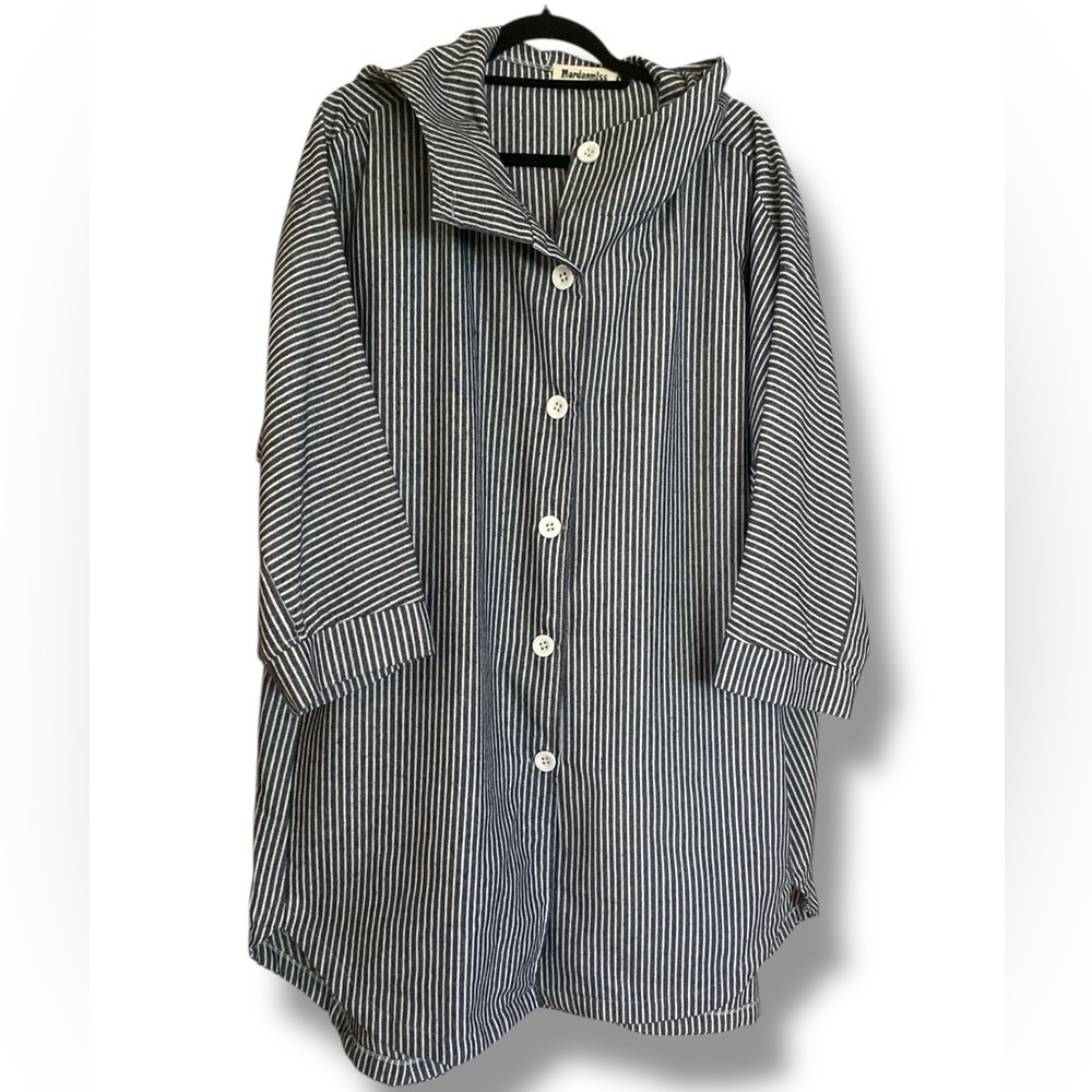 Hooded Denim Jacket Geometric Striped - Picture 14 of 15